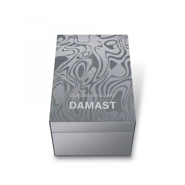 Складаний швейцарський ніж-брелок 58 мм Victorinox Classic SD Brilliant Damast 5 функцій, рукоятки дамаська сталь, подарункова упаковка (0.6221.34)