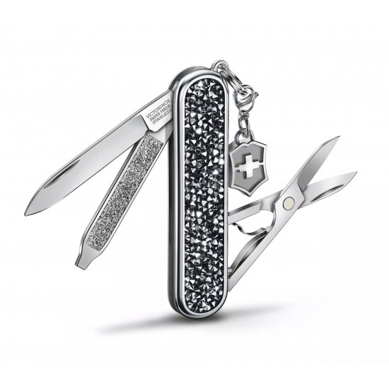 Складаний ніж 58 мм Victorinox Classic SD Brilliant Crystal 5 функцій, рукоять інкрустована кристалами (0.6221.35)