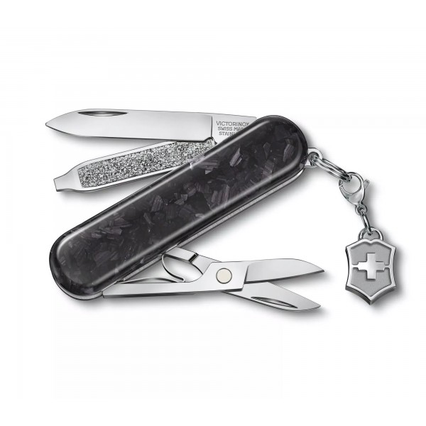 Складаний ніж Victorinox Classic SD Brilliant Carbon 58 мм 5 функцій рукоятка з карбону (0.6221.90)