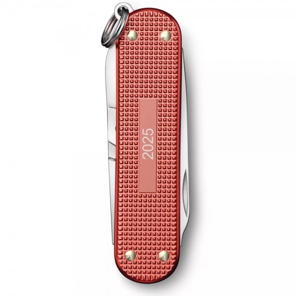 Коллекційний складаний ніж-брелок мініатюрний Victorinox Classic SD ALOX Limited Edition 2025 2 шари, 5 функцій, блідо-червоні рифлені накладки (Lim.Ed. 2025) (0.6221.L25)