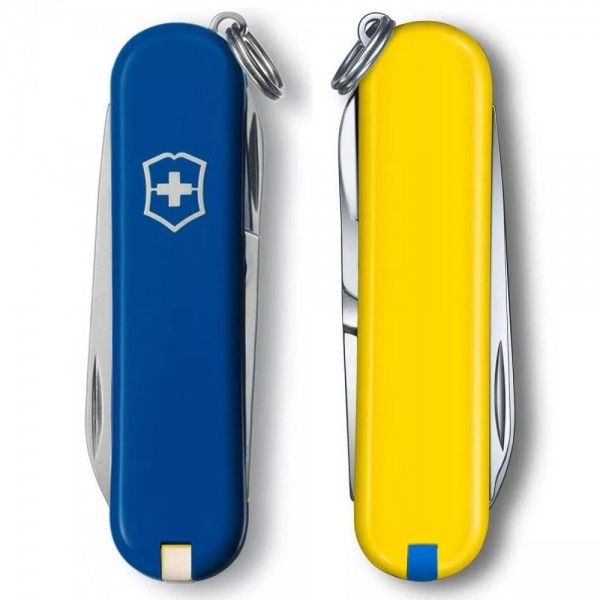 Складаний кишеньковий ніж-брелок 58 мм Victorinox CLASSIC SD UKRAINE 2 шари, 7 функцій, синьо-жовтий (0.6223.2.8)