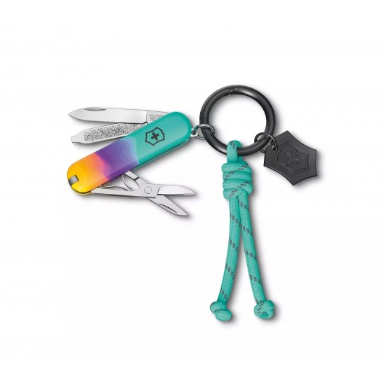 Складаний ніж-брелок 58 мм Victorinox Classic SD Sydney Style, 7 функцій, зелений/фіолетовий/жовтий (0.6223.E222)