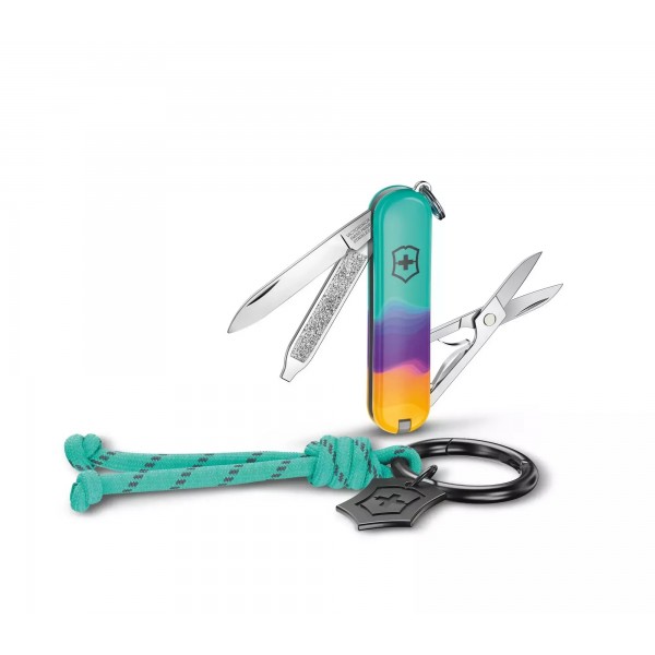 Складаний ніж-брелок 58 мм Victorinox Classic SD Sydney Style, 7 функцій, зелений/фіолетовий/жовтий (0.6223.E222)
