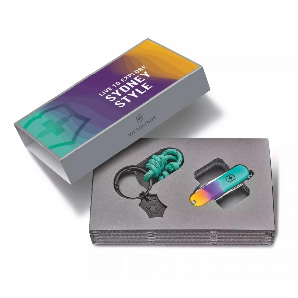 Складаний ніж-брелок 58 мм Victorinox Classic SD Sydney Style, 7 функцій, зелений/фіолетовий/жовтий (0.6223.E222)