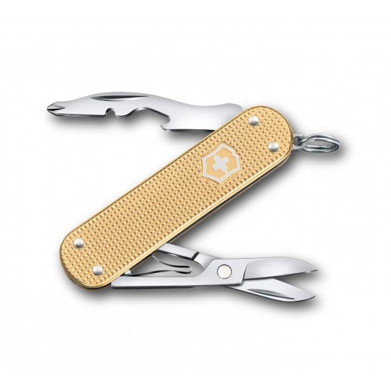 Кишеньковий складаний інструмент 58мм Victorinox COMPANION S ALOX 5 функцій, рифлені золотисті накладки, ножиці, викрутка (0.6261.28)