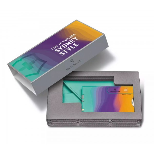 Картка-мультитул Victorinox SwissCard Classic Sydney Style чохол у комплекті, 10 функцій, зелений/фіолетовий/жовтий (0.7100.E222)