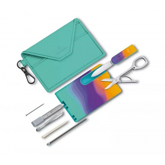 Картка-мультитул Victorinox SwissCard Classic Sydney Style чохол у комплекті, 10 функцій, зелений/фіолетовий/жовтий (0.7100.E222)