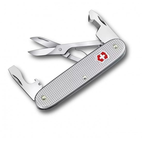 Кишеньковий складаний інструмент 93мм Victorinox COMPANION SLIM ALOX 6 функцій, рифлені сріблясті накладки, відкривачка для коробок, ножиці (0.8170.26)