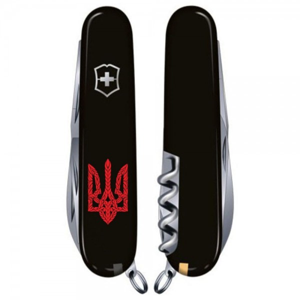 Складаний ніж Victorinox SPARTAN UKRAINE Тризуб плетінь червоний. 1.3603.3_T0691u
