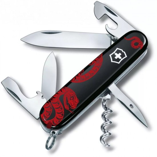 Ексклюзивний складаний ніж 91мм Victorinox SPARTAN ZODIAC 3 шари, 12 функцій, чорні накладки Червона змія (1.3603.3_Z4361u)