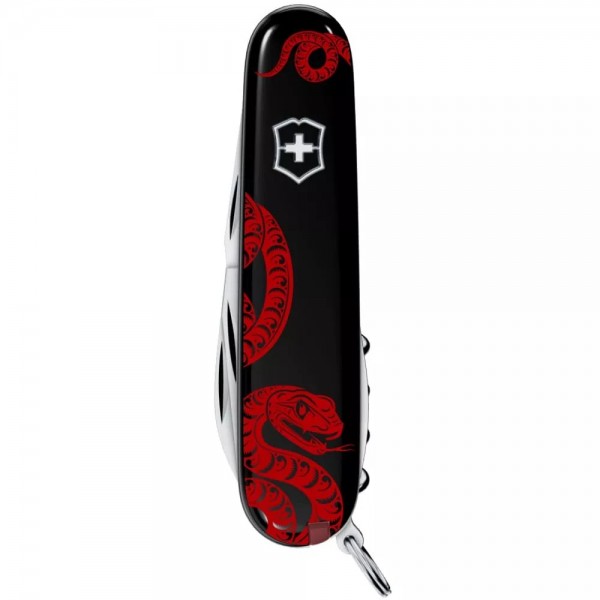 Ексклюзивний складаний ніж 91мм Victorinox SPARTAN ZODIAC 3 шари, 12 функцій, чорні накладки Червона змія (1.3603.3_Z4361u)