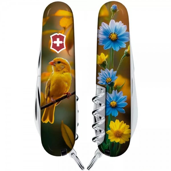 Складаний ніж Victorinox Spartan Ukraine 91 мм 13 функцій Золота пташка (1.3603.7_T3170pw)