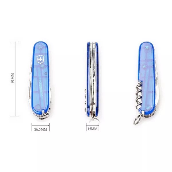 Складаний ніж 91 мм Victorinox Spartan Blue Trans 2 шари, 12 функцій, синій напівпрозорий, блістер (1.3603.T2B1)