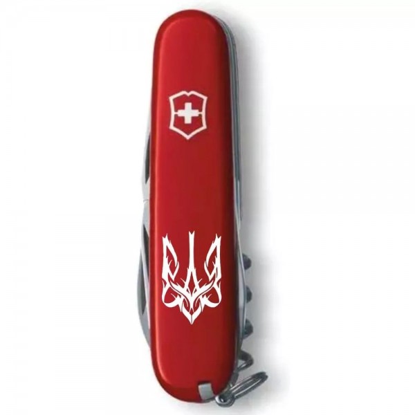 Складаний ніж Victorinox Spartan Ukraine 91 мм, 12 функцій Тризуб готичний білий (1.3603_T0630u)