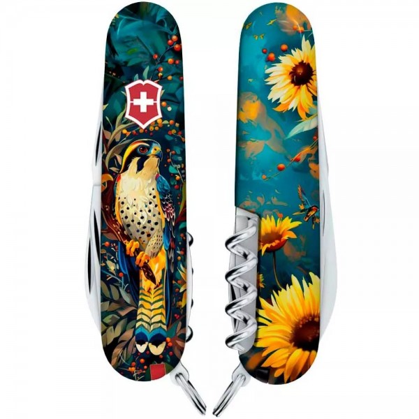 Складаний ніж Victorinox Camper Ukraine 91 мм 14 функцій Величний Сокіл (1.3613.3_T3180pw)