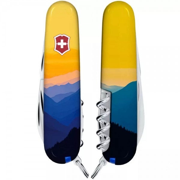 Складаний ніж Victorinox Camper Ukraine 91 мм 14 функцій Гірський пейзаж (1.3613.7_T3190pw)