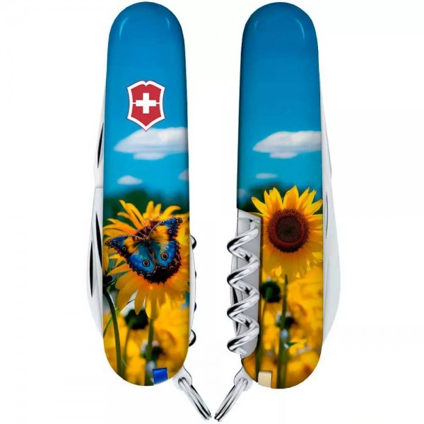 Складаний ніж Victorinox Camper Ukraine 91 мм 14 функцій Соняшники та метелик (1.3613.7_T3200pw)