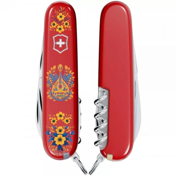 Складаний ніж Victorinox Camper Ukraine 91 мм 13 функцій Українські мотиви Червоний (1.3613_T1370u)