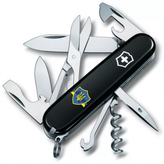 Складаний ніж Victorinox Climber Ukraine Тризуб на щиті зі стрічкою (1.3703.3_T1070u)