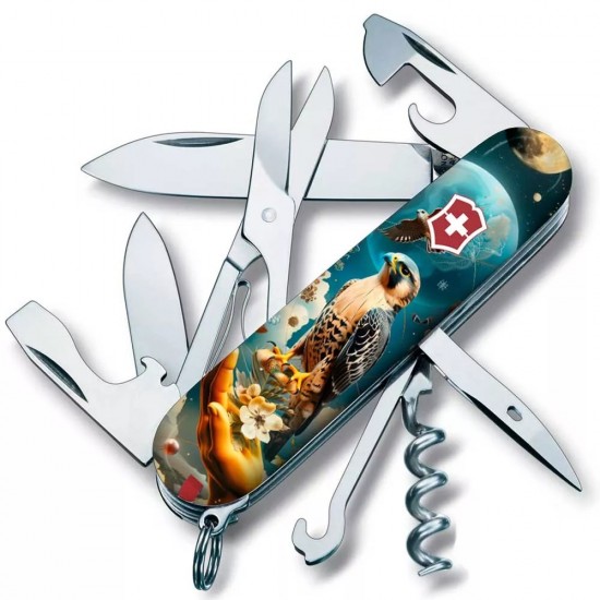 Складаний ніж Victorinox Climber Ukraine 91 мм 15 функцій Сокіл-захисник (1.3703.3_T3210pw)