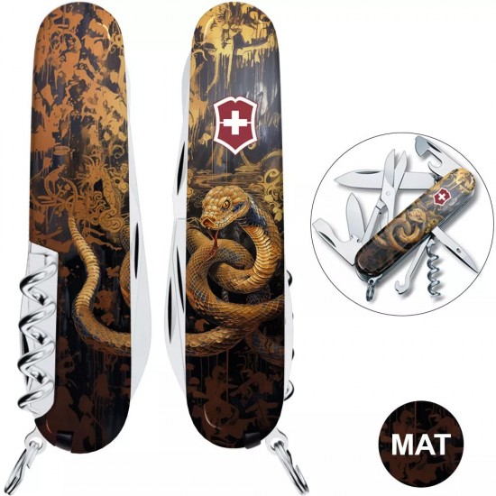 Складаний ніж 91 мм Victorinox Climber Zodiac 14функцій, Золота дерев'яна змія (1.3703.3_Z4240pk)