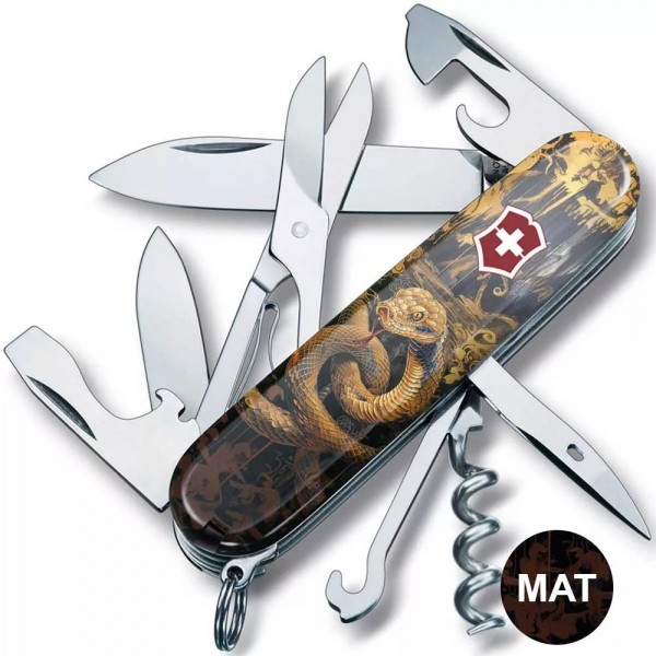 Складаний ніж 91 мм Victorinox Climber Zodiac 14функцій, Золота дерев'яна змія (1.3703.3_Z4240pk)