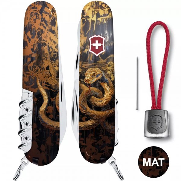 Складаний ніж 91 мм Victorinox Climber Zodiac 14функцій, Золота дерев'яна змія (1.3703.3_Z4240pk)