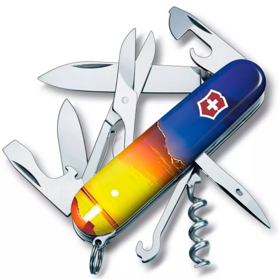 Складаний ніж Victorinox Climber Ukraine 91 мм 15 функцій Світанок (1.3703.7_T3220pw)