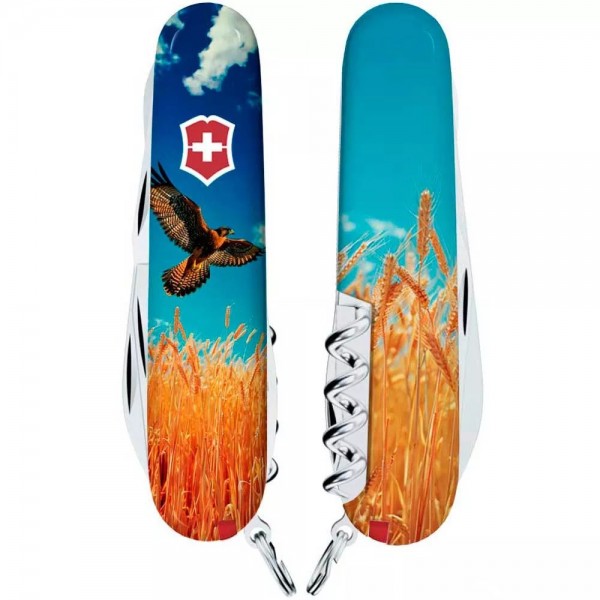 Складаний ніж Victorinox Climber Ukraine 91 мм 15 функцій Вільний Сокіл (1.3703.7_T3230pw)