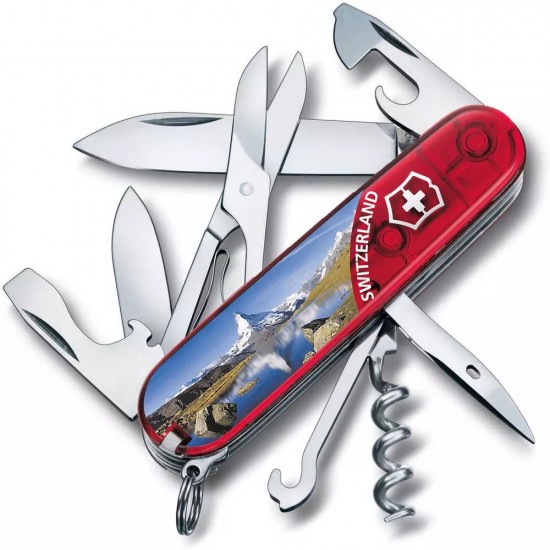 Складаний ніж 91мм Victorinox CLIMBER Matterhorn 14 функцій, червоні напівпрозорі накладки (1.3703.TE2)