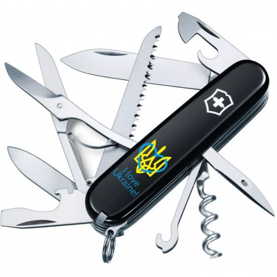 Складаний ніж Victorinox Huntsman Ukraine Тризуб із серцем та I love Ukraine (1.3713.3_T1310u)