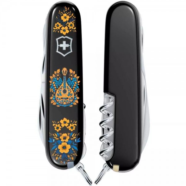 Складаний ніж Victorinox Huntsman Ukraine 91 мм 15 функцій Українські мотиви Чорний (1.3713.3_T1370u)