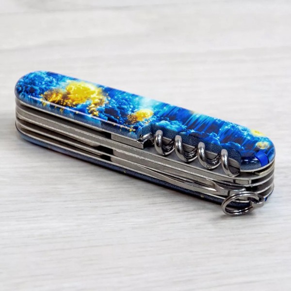 Складаний ніж 91мм Victorinox Huntsman Zodiac15 функцій синій ДНК Українця (1.3713.3_T3270pw)