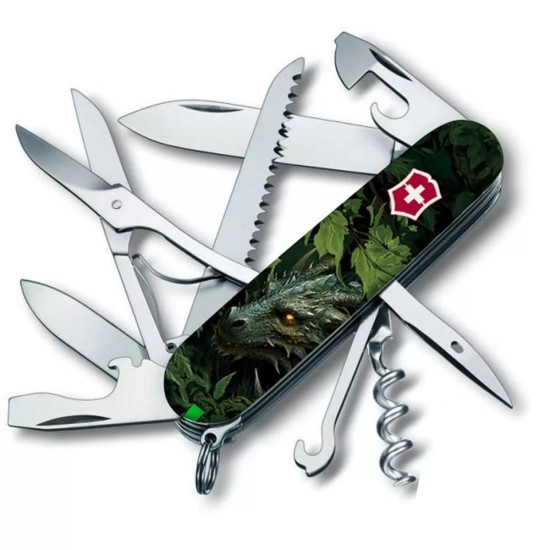 Складаний ніж Victorinox Huntsman Zodiac 91 мм Зелений дерев'яний дракон (1.3713.3_Z3240p)