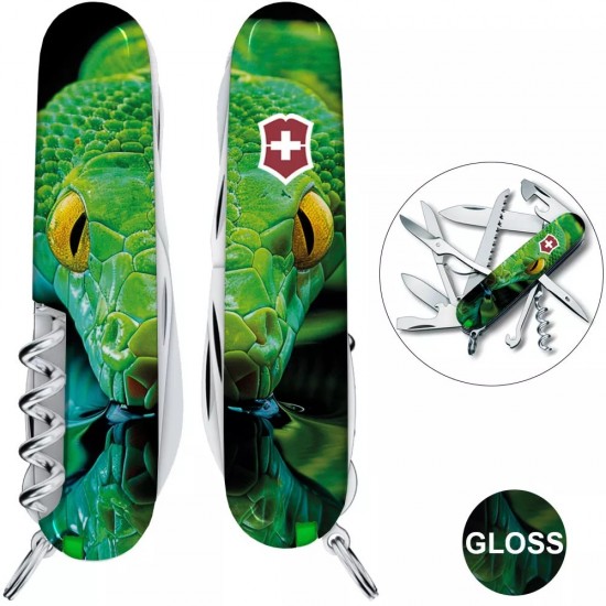 Складаний ніж 91мм Victorinox Huntsman Zodiac15 функцій чорний Зелена дерев'яна змія (1.3713.3_Z4310pk)
