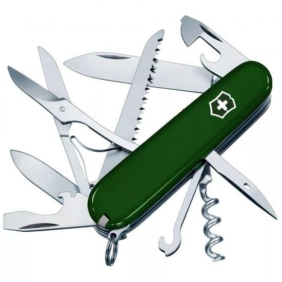 Складаний ніж 91 мм Victorinox Huntsman 15 функцій, 3 шари, зелені накладки (1.3713.4)