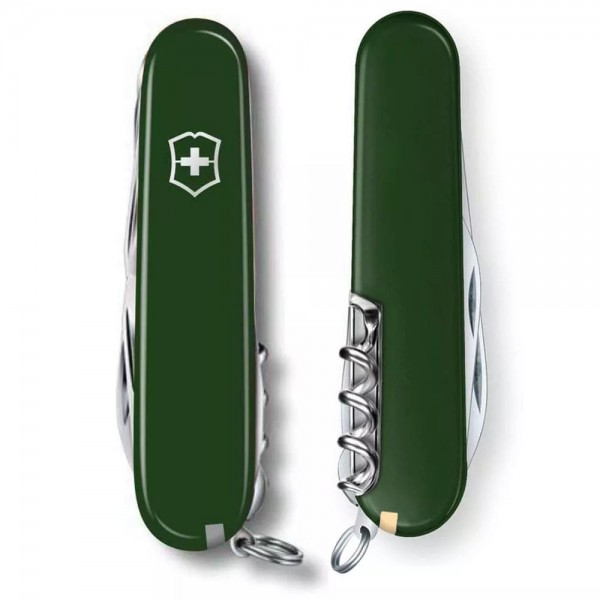 Складаний ніж 91 мм Victorinox Huntsman 15 функцій, 3 шари, зелені накладки (1.3713.4)