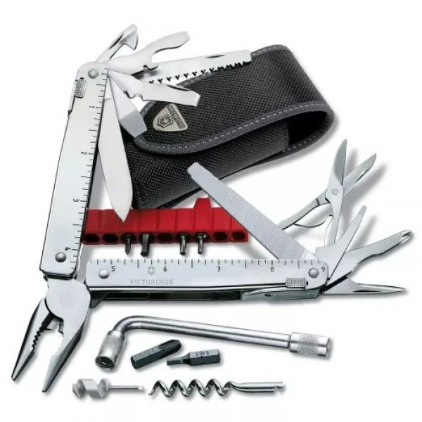 Мультитул Victorinox 115 мм, нейлоновий чохол SwissTool X Plus 6 шарів, 39 функцій, з набором біт, Г-подібним ключем та штопором (3.0338.N)