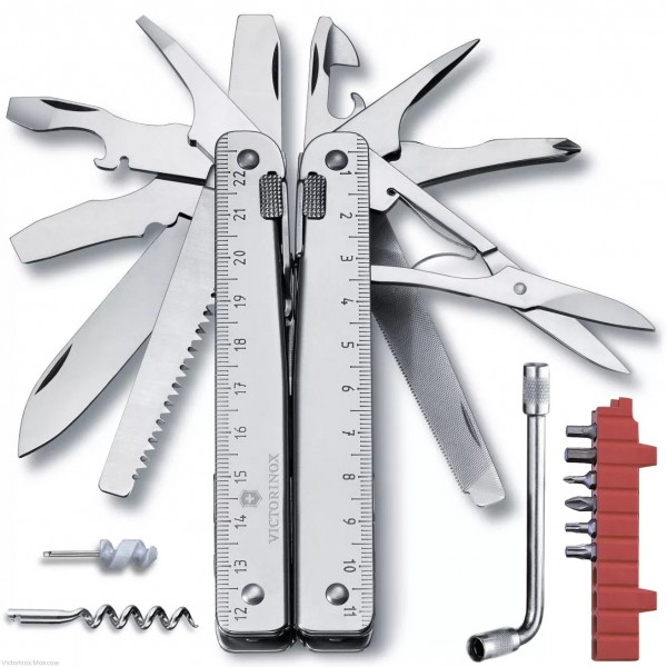 Мультитул Victorinox 115 мм, нейлоновий чохол SwissTool X Plus 6 шарів, 39 функцій, з набором біт, Г-подібним ключем та штопором (3.0338.N)