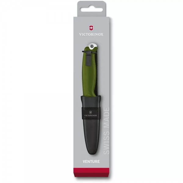 Ніж 23,3 см Victorinox Venture з зеленою рукояттю та пластиковими ножнами (3.0902.4)