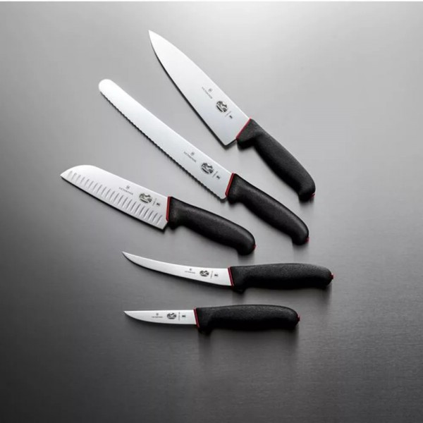 Кухоний шеф-ніж Сантоку 17 см Victorinox DUAL GRIP Ніж Santoku лезо гладке з канавками (рифлене) чорний з червоним (5.2523.17D)