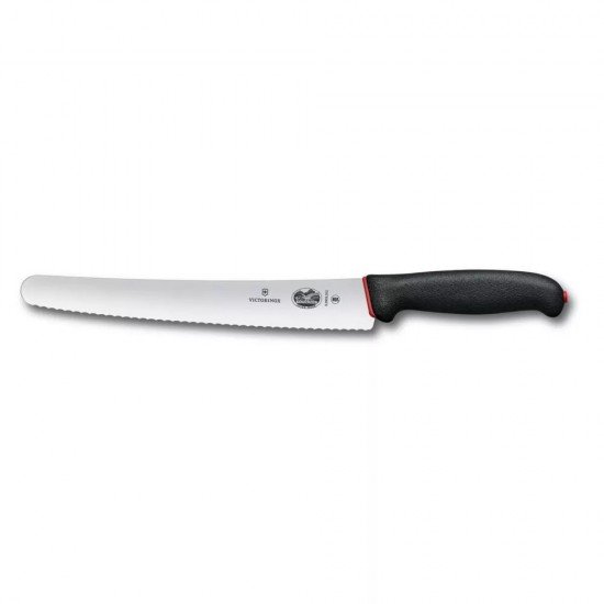 Ніж кухоний кондитерський хлібний 26 см Victorinox Dual Grip Bread&Pastry лезо закруглений кінчик, серейторне, чорний, червоний 5.2933.26D