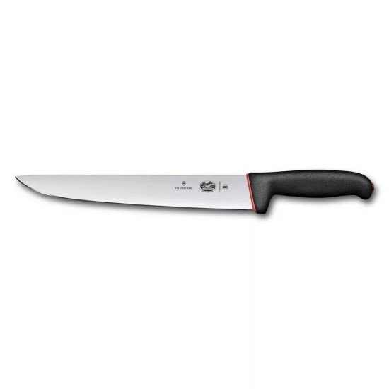 Кухонний універсальний ніж для м'яса 25 см Victorinox Dual Grip Sticking лезо гладке, чорно-червоний (5.5503.25D)