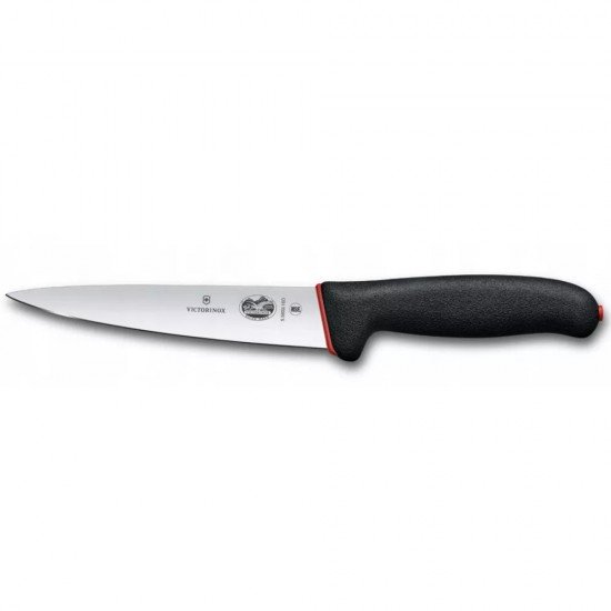 Кухонний універсальний ніж для м'яса 16 см Victorinox Dual Grip Sticking лезо гладке, чорно-червоний (5.5603.16D)
