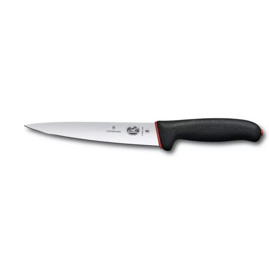 Кухонний універсальний ніж для м'яса 18 см Victorinox Dual Grip Sticking лезо гладке, чорно-червоний (5.5603.18D)