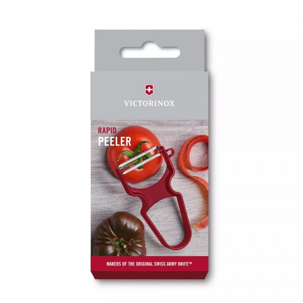 Овочечистка з рукояттю з АБС-пластику VICTORINOX RAPID, серрейторне лезо з нержавіючої сталі, червоний (6.0933.1)