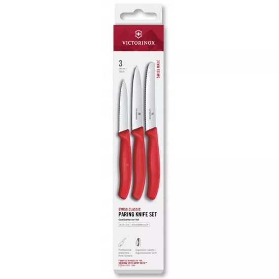 Набір для чищення овочів з трьох ножів Victorinox SWISS CLASSIC червоний, подарункова коробка (6.7111.34C1)