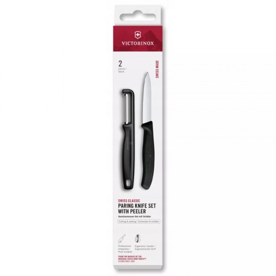 Набір для чистки овочів з двох предметів Victorinox Swiss Classic Paring Set ніж 8 см, овочечистка, чорний (6.7113.21)