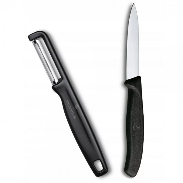 Набір для чистки овочів з двох предметів Victorinox Swiss Classic Paring Set ніж 8 см, овочечистка, чорний (6.7113.21)