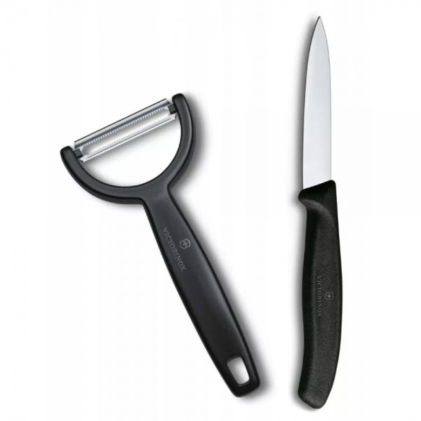Набір для чистки овочів з двох предметів Victorinox Swiss Classic Paring Set ніж, овочечистка, чорний (6.7113.22)